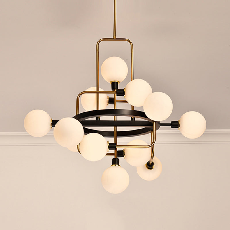 Contemporary Pendant Chandelier With Amber/Smoke/White Glass - Orbit Restaurant Study Room Lighting