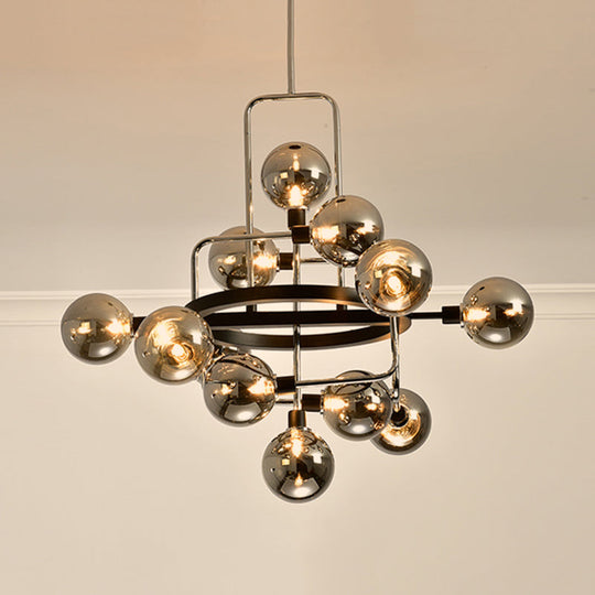 Contemporary Pendant Chandelier With Amber/Smoke/White Glass - Orbit Restaurant Study Room Lighting