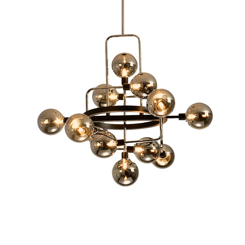 Contemporary Pendant Chandelier With Amber/Smoke/White Glass - Orbit Restaurant Study Room Lighting