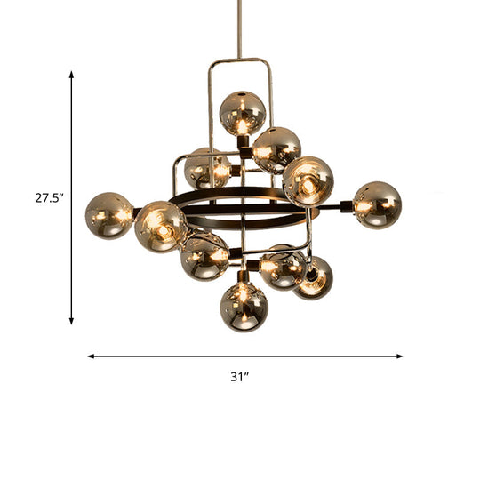 Contemporary Pendant Chandelier With Amber/Smoke/White Glass - Orbit Restaurant Study Room Lighting