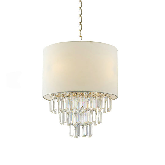 Crystal Deco Drum Pendant Light For Modern Kitchen - White Fabric