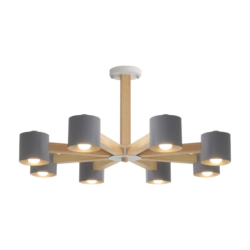 Modern Wood Cylindrical Kids Bedroom Pendant Light With Shade - Ceiling Chandelier