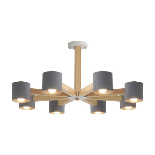 Modern Wood Cylindrical Kids Bedroom Pendant Light With Shade - Ceiling Chandelier