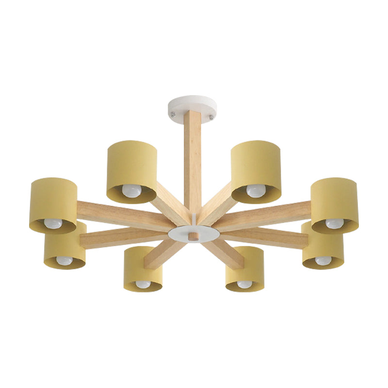 Modern Wood Cylindrical Kids Bedroom Pendant Light With Shade - Ceiling Chandelier