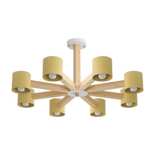 Modern Wood Cylindrical Kids Bedroom Pendant Light With Shade - Ceiling Chandelier