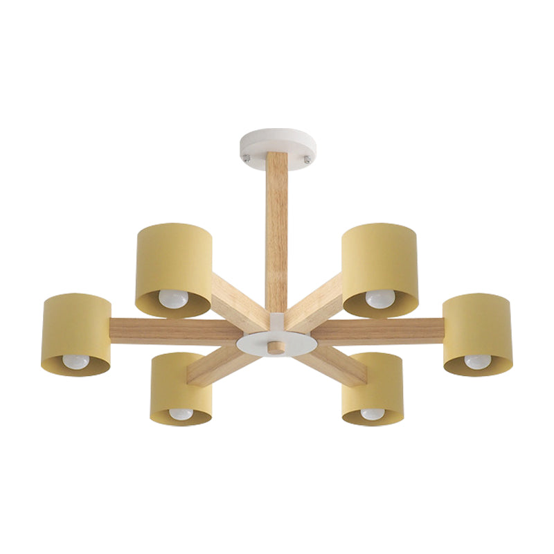 Modern Wood Cylindrical Kids Bedroom Pendant Light With Shade - Ceiling Chandelier