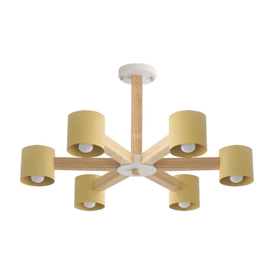 Modern Wood Cylindrical Kids Bedroom Pendant Light With Shade - Ceiling Chandelier