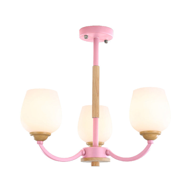 Macaron Loft Bud Shade Chandelier Light - Milk Glass Pendant For Child Bedroom In