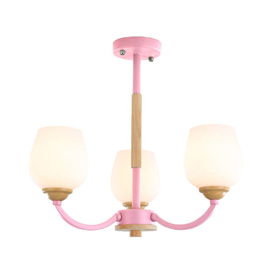 Macaron Loft Bud Shade Chandelier Light - Milk Glass Pendant For Child Bedroom In