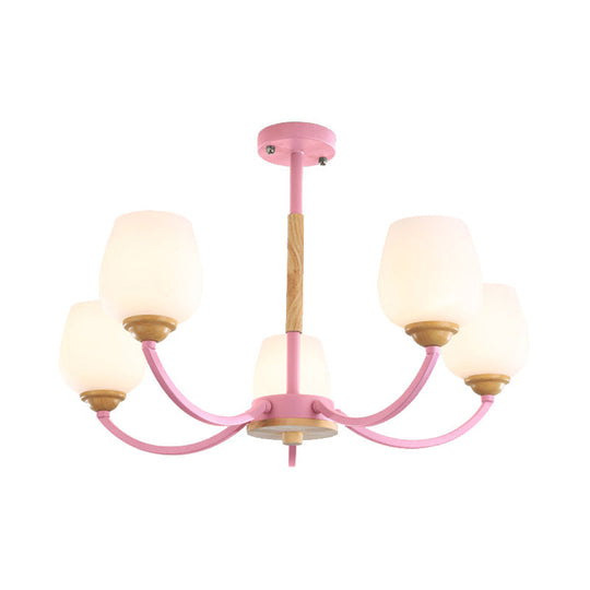 Macaron Loft Bud Shade Chandelier Light - Milk Glass Pendant For Child Bedroom In