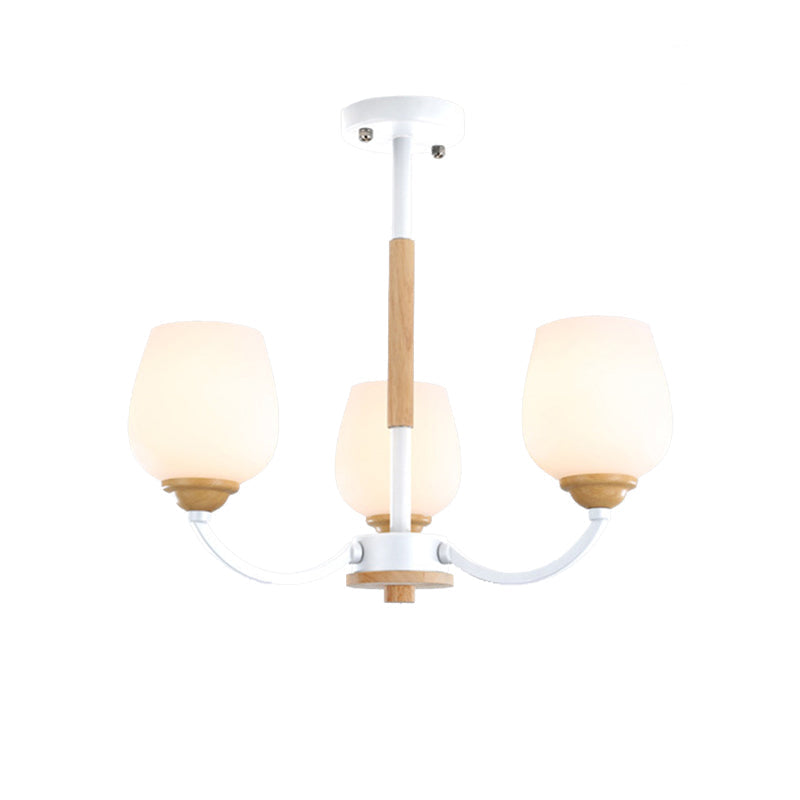 Macaron Loft Bud Shade Chandelier Light - Milk Glass Pendant For Child Bedroom In