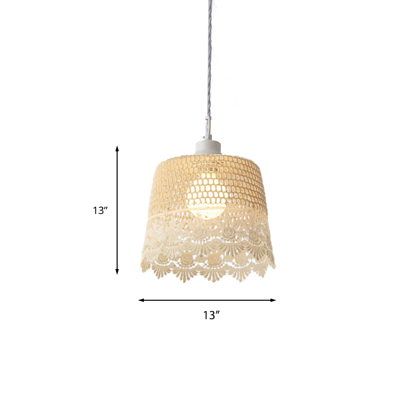 Drum Pendant Lamp: Simple Style 1 Light Beige Hanging For Restaurants