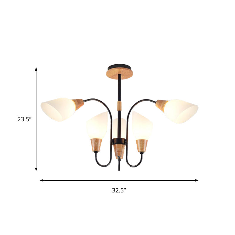 Contemporary Frosted Glass Chandelier - Modern White Bud Shape Suspended Light For Living Room And