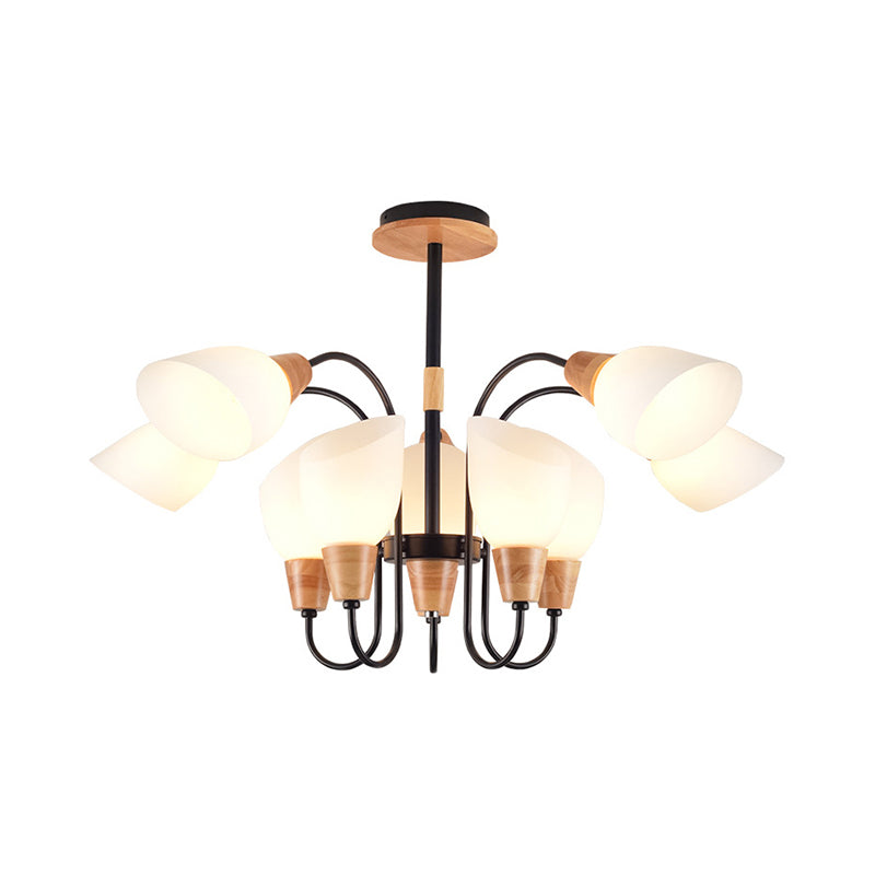 Contemporary Frosted Glass Chandelier - Modern White Bud Shape Suspended Light For Living Room And