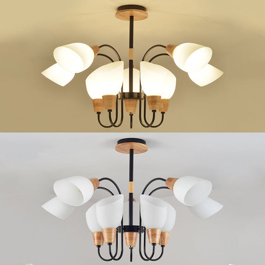 Contemporary Frosted Glass Chandelier - Modern White Bud Shape Suspended Light For Living Room And