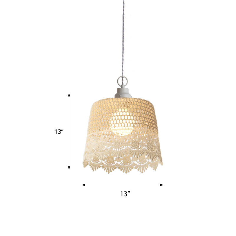 Beige Cylinder Fabric Pendant Light For Study Room