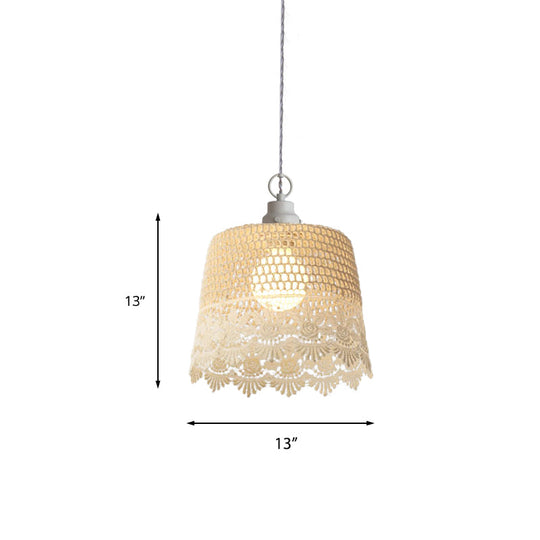 Beige Cylinder Fabric Pendant Light For Study Room