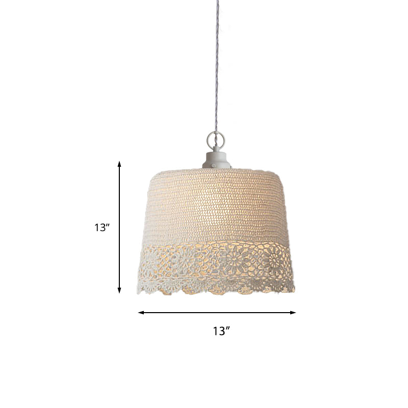 Stylish Beige Fabric Hanging Pendant Light For Adult Bedroom With Modern Drum Design