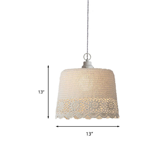 Stylish Beige Fabric Hanging Pendant Light For Adult Bedroom With Modern Drum Design