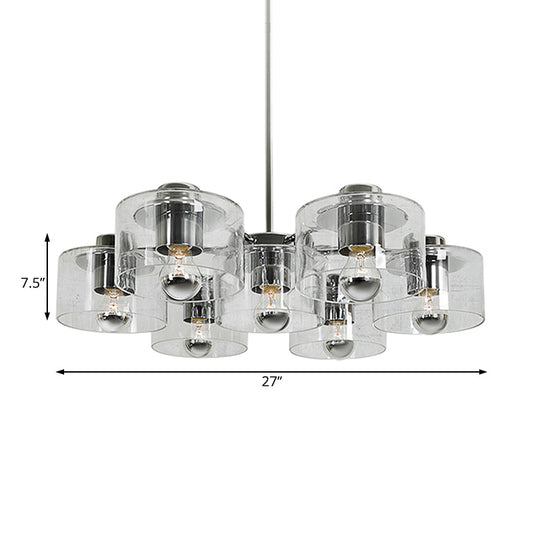 Simple Chrome E27 Chandelier With Clear Glass: Study Room Pendant Lighting (7 Heads)