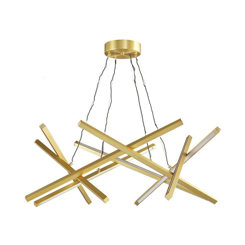 Modern Acrylic Crossed Chandelier Led Pendant Black/Gold Ceiling Lamp Available In 25.5/33.5 Width