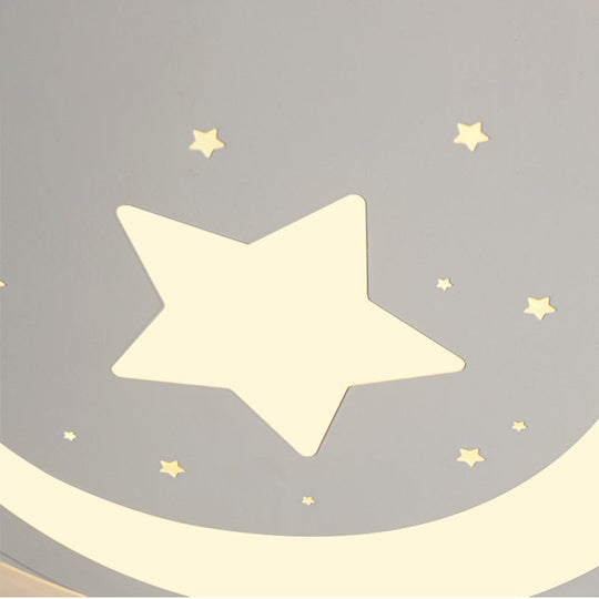 White Metal Moon&Star Ceiling Light - Creative LED Flush Mount for Kids' Bedroom & Corridor