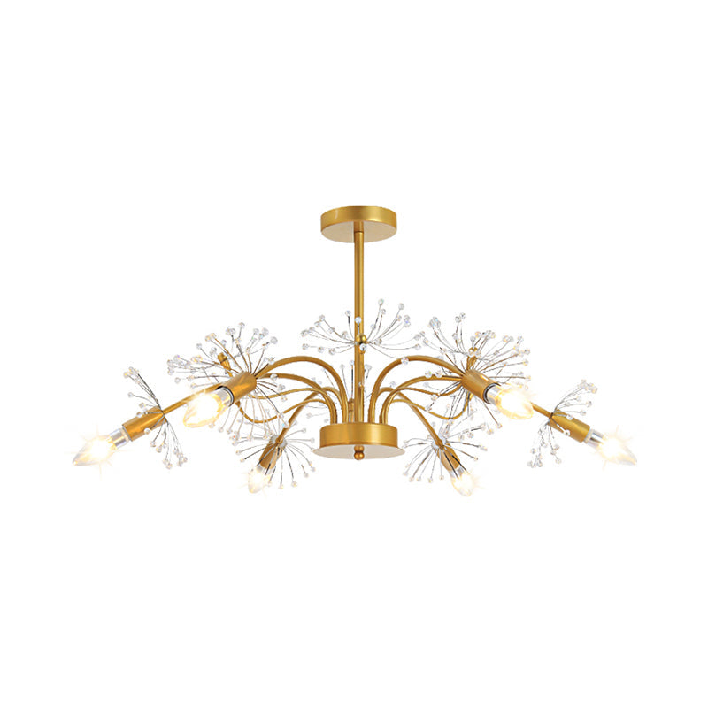 Gold Candle Chandelier With Crystal Dandelion - Elegant Ceiling Pendant Light For Hotels