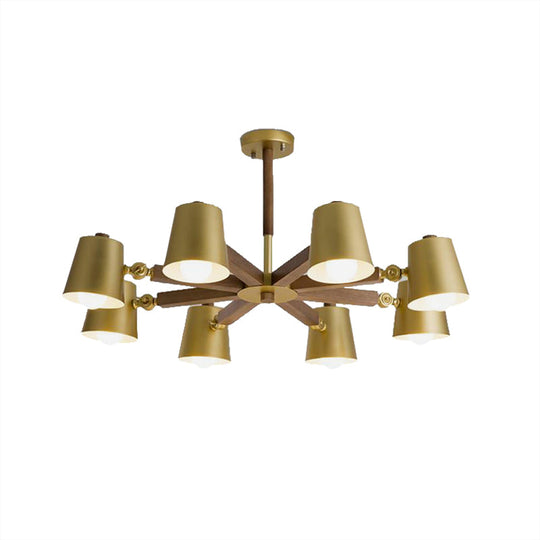 Brass Metal Bucket Shade Chandelier: Modern Hanging Light For Bedroom Or Restaurant