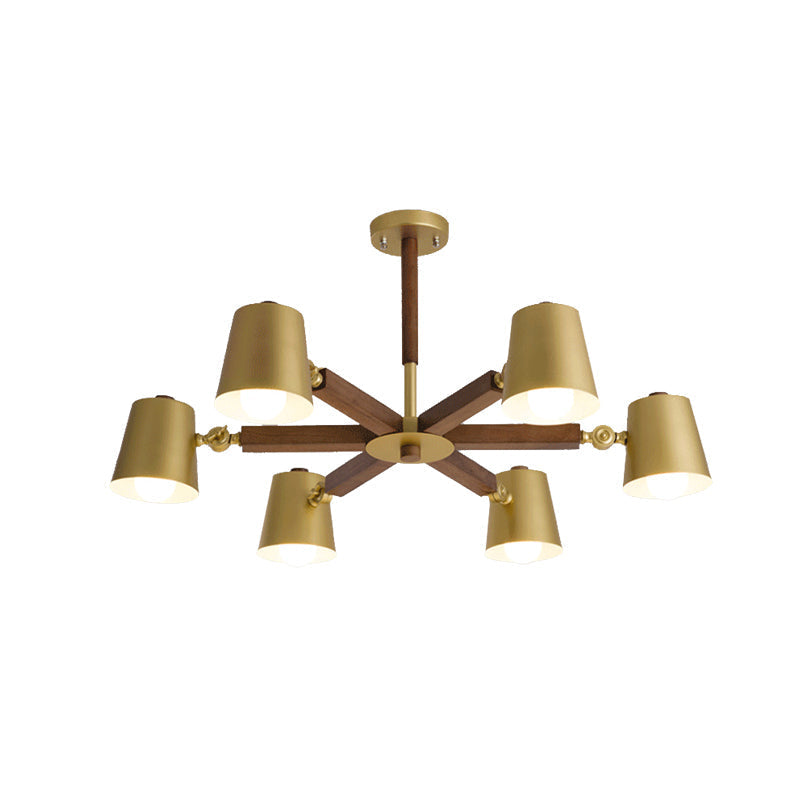 Brass Metal Bucket Shade Chandelier: Modern Hanging Light For Bedroom Or Restaurant