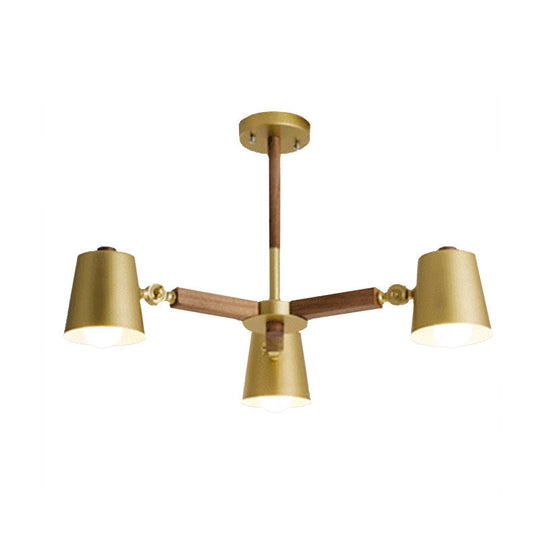 Brass Metal Bucket Shade Chandelier: Modern Hanging Light For Bedroom Or Restaurant