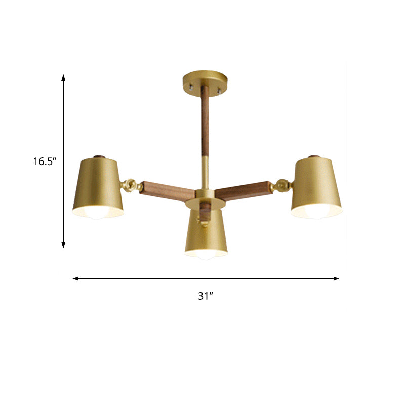 Brass Metal Bucket Shade Chandelier: Modern Hanging Light For Bedroom Or Restaurant