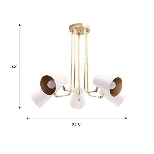 Modern 5-Light White Chandelier: Rotatable Coolie Shade Pendant For Study Room