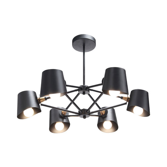 Modern Black Metal Chandelier With Bucket Shade - 6-Light Pendant For Study Room