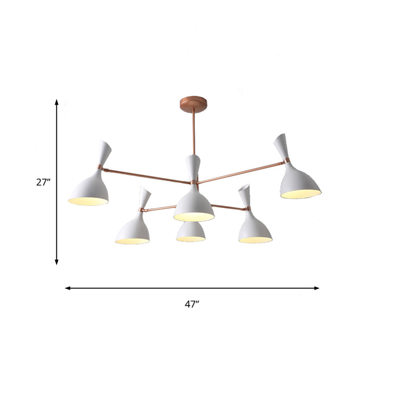 Contemporary Brass Funnel Chandelier With Black/White Shade - Livens Up Your Living Room!