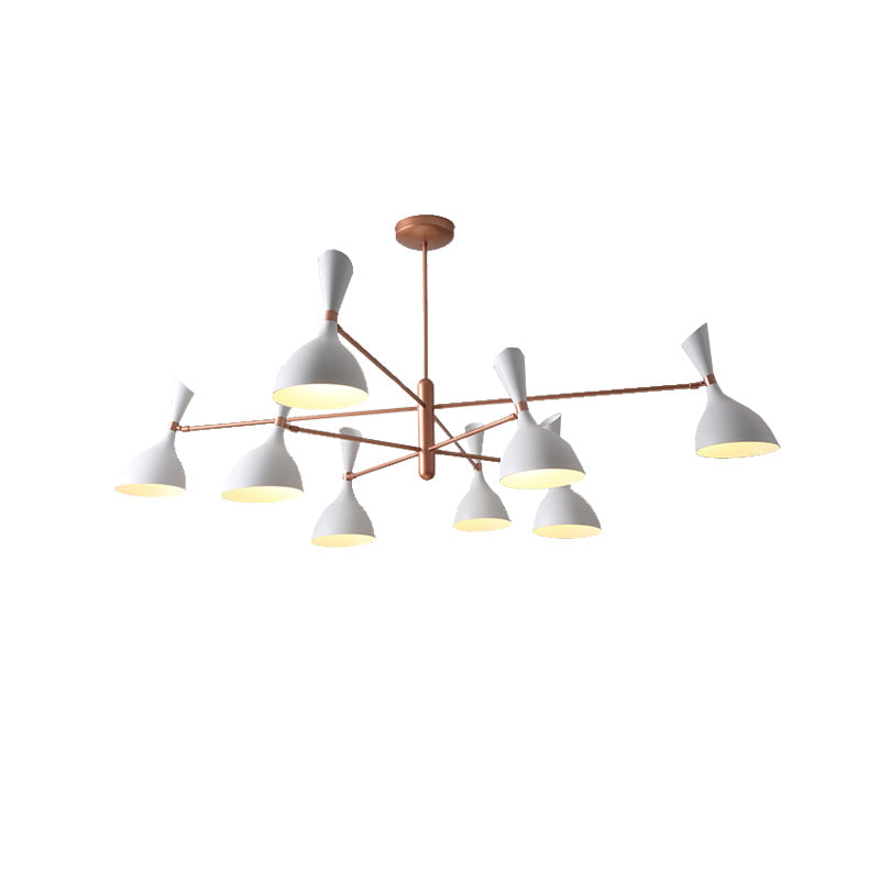 Contemporary Brass Funnel Chandelier With Black/White Shade - Livens Up Your Living Room!