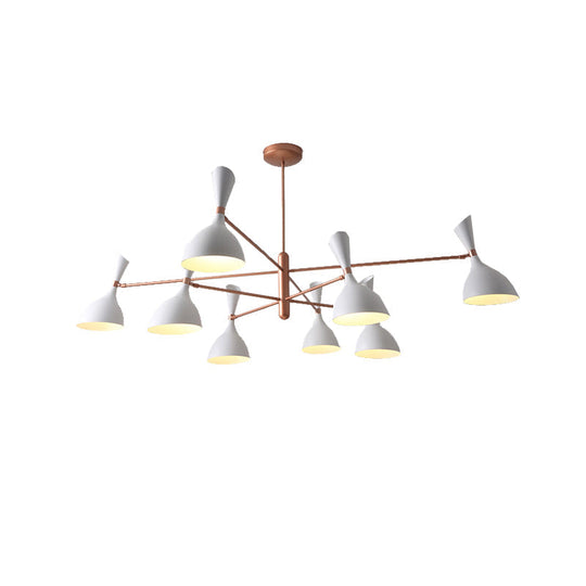 Contemporary Brass Funnel Chandelier With Black/White Shade - Livens Up Your Living Room!