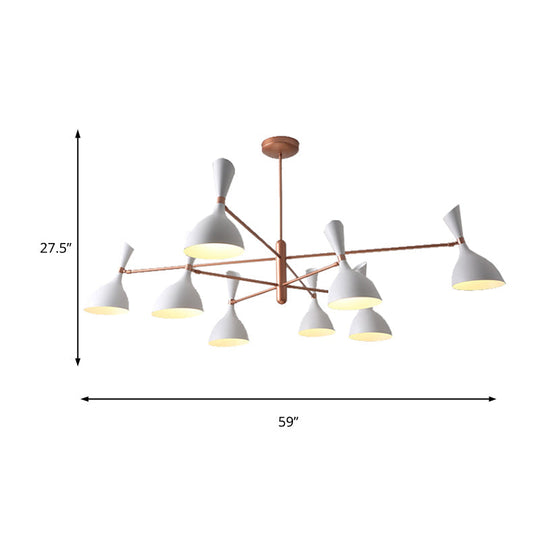 Contemporary Brass Funnel Chandelier With Black/White Shade - Livens Up Your Living Room!