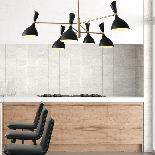 Contemporary Brass Funnel Chandelier With Black/White Shade - Livens Up Your Living Room! 6 / Black