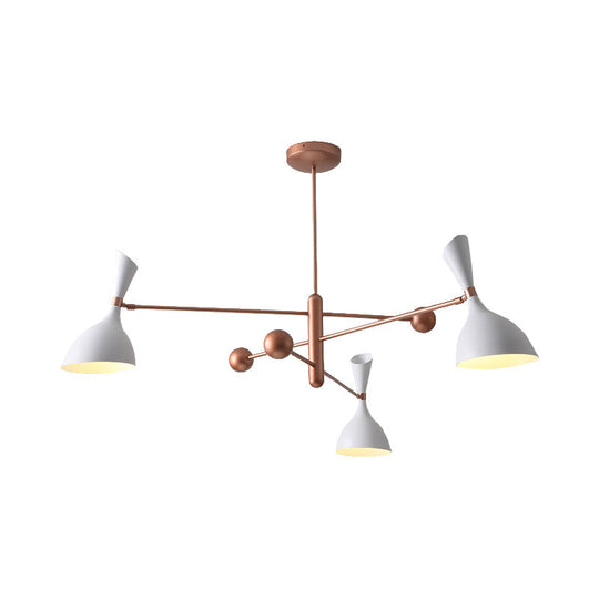 Contemporary Brass Funnel Chandelier With Black/White Shade - Livens Up Your Living Room!