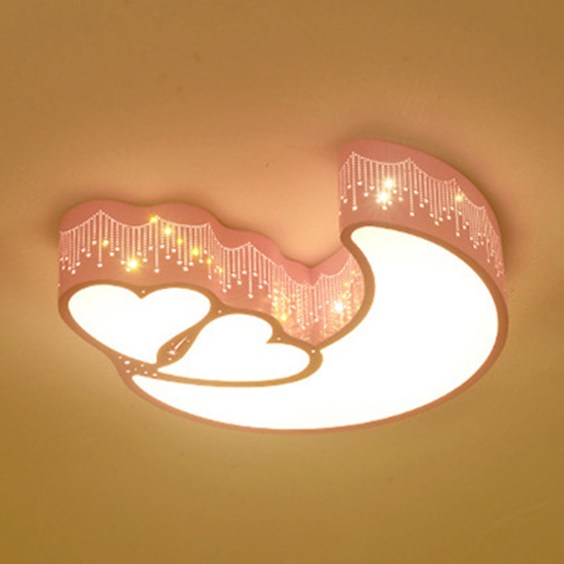 Kids Cartoon Moon Heart LED Ceiling Light - Metal Acrylic Mount for Bedroom