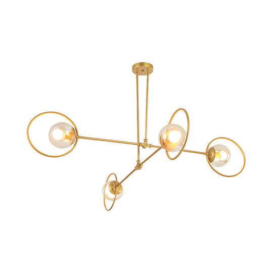 Gold Metal Suspension Chandelier For Villa - Simple Stacked Design With Multi-Head And Ring