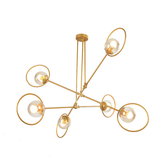 Gold Metal Suspension Chandelier For Villa - Simple Stacked Design With Multi-Head And Ring