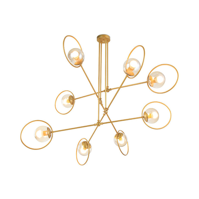 Gold Metal Suspension Chandelier For Villa - Simple Stacked Design With Multi-Head And Ring