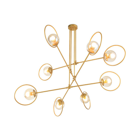 Gold Metal Suspension Chandelier For Villa - Simple Stacked Design With Multi-Head And Ring