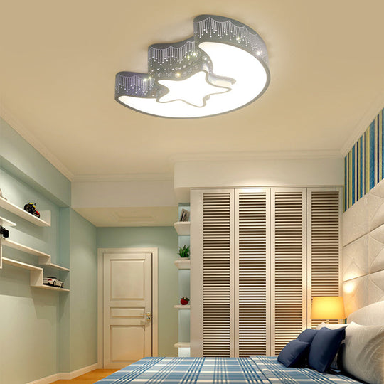 Hollow Star Moon LED Ceiling Lamp for Kids Room - Eye-Caring Cartoon Flush Mount Light