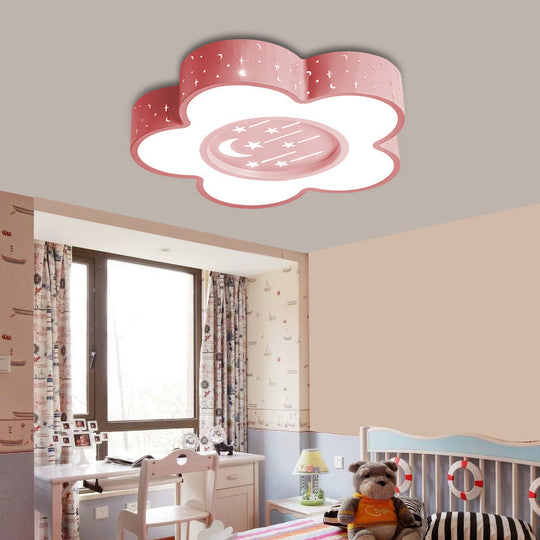 Children's Hollow Flower LED Ceiling Mount Light with Moon and Star Cartoon Design