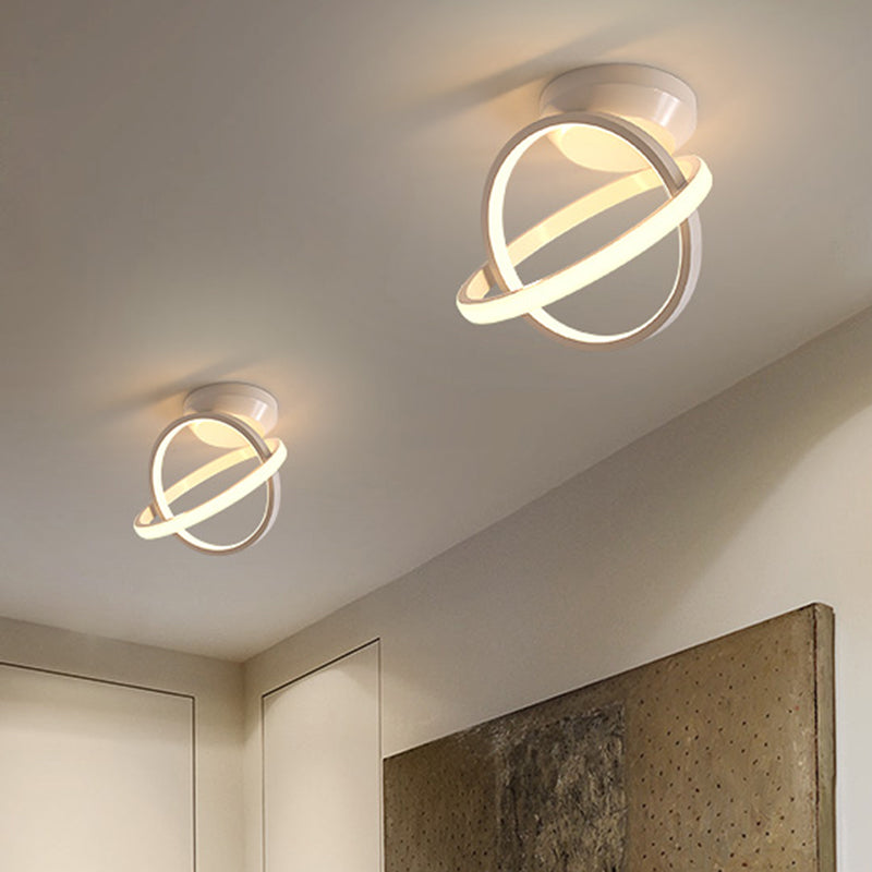 Minimalist Led Flush Mount Ceiling Light - Crossed Rings Design In Black/White