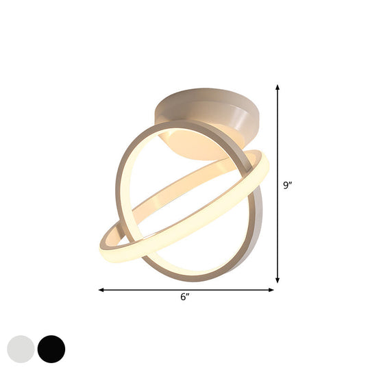 Plafonnier LED minimaliste à encastrer - Design à anneaux croisés en noir/blanc