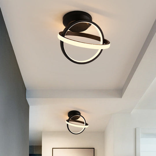 Plafonnier LED minimaliste à encastrer - Design à anneaux croisés en noir/blanc