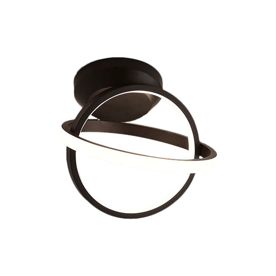 Minimalist Led Flush Mount Ceiling Light - Crossed Rings Design In Black/White Black